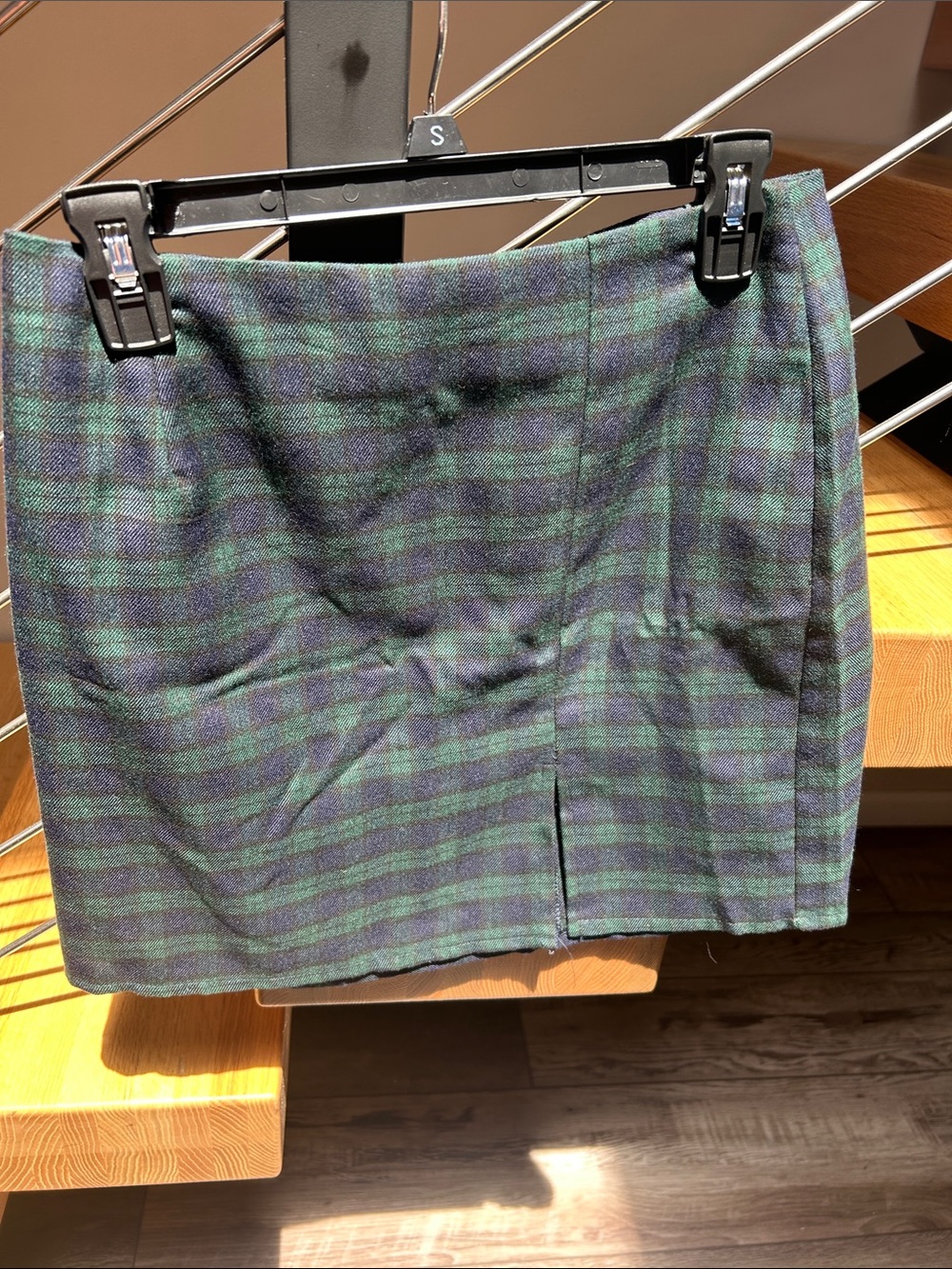 Nasty Gal Green and Navy Plaid Mini Skirt with Subtle Slit